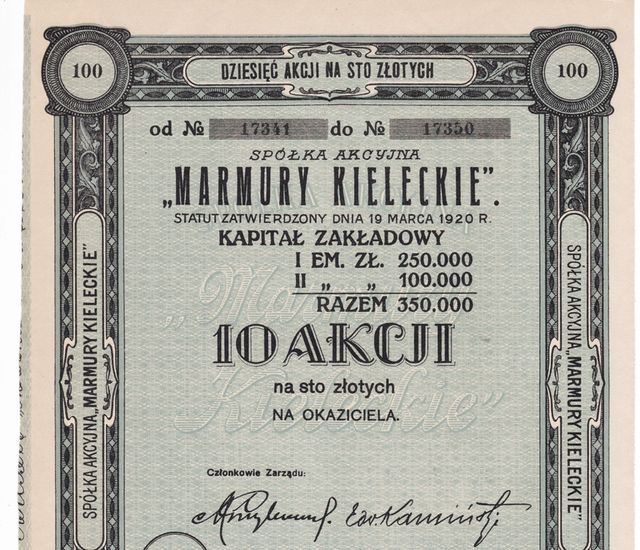 Akcja spółki Marmury Kieleckie