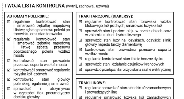 Konserwacja maszyn - list kontrolna