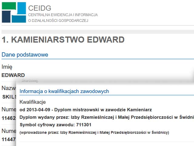 Dyplom mistrzowski wpisany do CEIDG